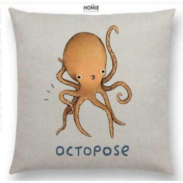 כרית נוי מדליקה ואיכותית לסלון, לחדר שינה, לחדר ילדים ושאר חלל הבית דגם תמנון פוזאיסט בצבע כתמתם. 