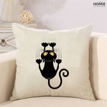 כרית נוי מדליקה ואיכותית לסלון, לחדר שינה, לחדר ילדים ושאר חלל הבית דגם חתול שורט בצבע שחור ואוף וויט. 