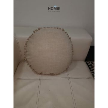 כרית נוי לסלון פונפונים בצבע אבן דגם מיקה