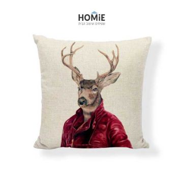 כרית נוי מדליקה ואיכותית לסלון, לחדר שינה, לחדר ילדים ושאר חלל הבית דגם צבי סטייליסט בצבע בורדו, חום ובז'. 