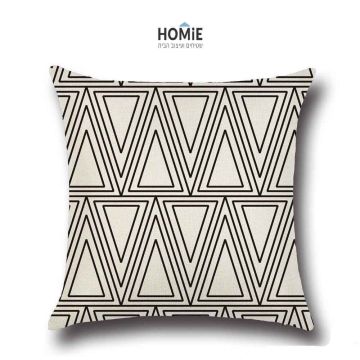 כרית נוי גיאומטרית מדליקה ואיכותית לסלון, לחדר שינה ושאר חלל הבית דגם משולשים בצבע שחור ואוף וויט