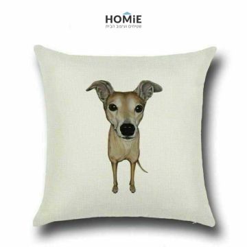 כרית נוי מדליקה ואיכותית לסלון, לחדר שינה, לחדר ילדים ושאר חלל הבית דגם כלב וויפט בצבע בז'. 