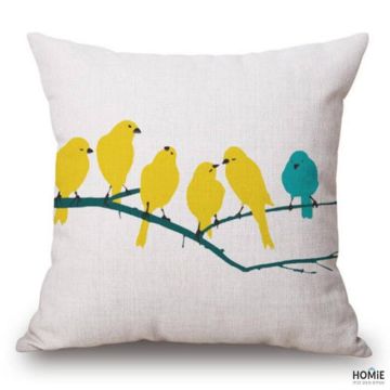 כרית נוי מודרנית מדליקה ואיכותית לסלון, לחדר שינה, לחדר ילדים ושאר חלל הבית דגם ציפורים צהובות. 