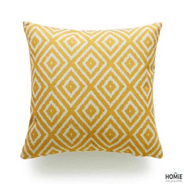 כרית נוי גיאומטרית מדליקה ואיכותית לסלון, לחדר שינה ושאר חלל הבית דגם מעויינים צהוב 01.