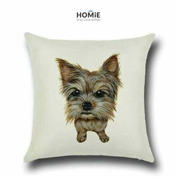 כרית נוי מדליקה ואיכותית לסלון, לחדר שינה, לחדר ילדים ושאר חלל הבית דגם כלב יורקשייר טרייר בצבע בז'.