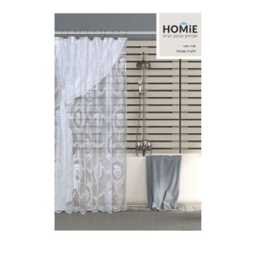 וילון אמבטיה דו שכבתי וינטג' דקורטיבי דגם פיונה. הוילון היוקרתי מגיע בעיטורים מרשימים.