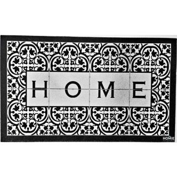 שטיח כניסה גומי דקורטיבי בצבעי שחור אפור – דגם ניו יורק 01 מבית HOME, עיצוב גיאומטרי מודרני ורטרו.