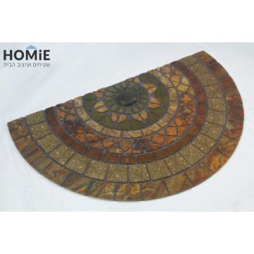 שטיח כניסה-סף לבית גומי עבה חצי עגול וינטג' דקורטיבי צבעוני מנדלה דגם ניו יורק 08. 