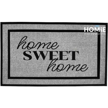 שטיח כניסה גומי עבה דגם ניו יורק 40 עם כיתוב Home Sweet Home בגווני אפור ושחור, נראה בשלמותו