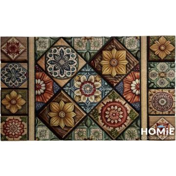 שטיח כניסה גומי עבה דגם ניו יורק 41 בגודל 45x75 עם דוגמת אריחים צבעונית בסגנון וינטג' - תצוגה מלאה