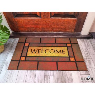שטיח כניסה-סף לבית גומי עבה וולקאם Welcome דקורטיבי בצבע בורדו דגם ניו יורק 05. השטיח הגיאומטרי עשוי גומי עבה איכותי ויתאים לכל אזור בבית ומחוצה לו (מרפסת, גינה, משרד, בית ספר, גן ילדים, מתנ"ס, אולם אירועים).