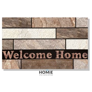 שטיח כניסה-סף רטרו מודרני לבית גומי עבה מרצפות שיש חום בז' Welcome Home דגם ניו יורק 32-1.