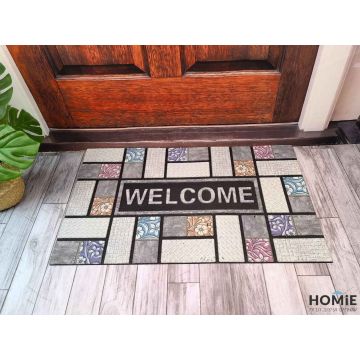 שטיח כניסה-סף צבעוני פרחוני דגם ניו יורק 34 – נראות מלאה בכניסה לבית, גומי עבה ורטרו מודרני