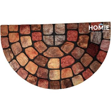 שטיח גומי עבה חצי עיגול דגם ניו יורק 38 מבית הומי – עיצוב אבני ריצוף בגווני אדום, חום וכתום, שטיח כניסה איכותי עם שכבה נגד החלקה