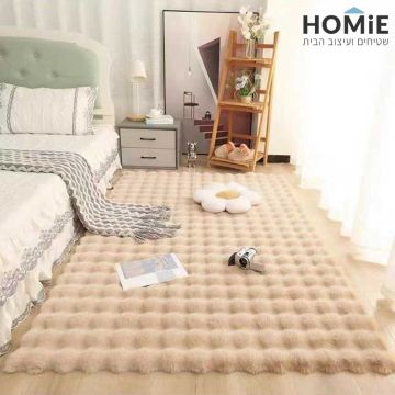 שטיח פרווה כפרי מודרני דקורטיבי תבליטים בז' דגם אנטונלה 01. 