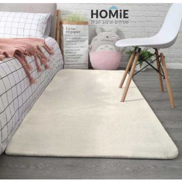 שטיח פרווה מודרני כפרי שמנת דגם פארקר 01. השטיח היוקרתי מתאים לחדרי שינה, אמבטיות, שירותים ומטבחים.