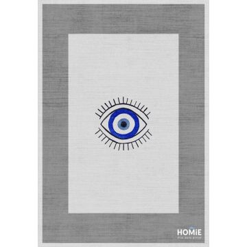 שטיח כותנה גיאומטרי אבסטרקטי איכותי עין כחולה דגם לטיסיה 5551 בצבע אפור כחול לסלון, לחדר שינה, למסדרון, לאמבטיה, לפינת אוכל, למטבח, לחדר עבודה ולמשרד. 