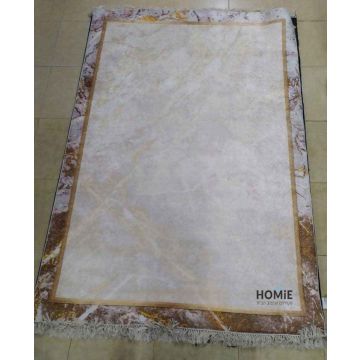 שטיח שיש גיאומטרי אבסטרקטי מודרני חום בז' עם מסגרת דגם מסאי 1705. השטיח האיכותי מתאים לסלון, לחדר שינה, לחדר ילדים, לאמבטיה, למטבח, למסדרון, לפינת אוכל, לחדר עבודה ולמשרד.