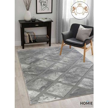 שטיח גיאומטרי אבסטרקטי מודרני שיש ריבועים אפור דגם אמבר 03. השטיח הייחודי מתאים לסלון, חדר שינה, חדר ילדים, מסדרון, חלל הכניסה לבית, חדר אורחים, פינת ישיבה, פינת משחקים, פינת אוכל, מטבח, חדר עבודה ומשרד. 