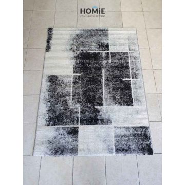 שטיח גיאומטרי אבסטרקטי מודרני מרובעים לסלון שחור אפור שמנת דגם מטרו 1541.