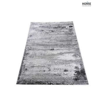 שטיח גיאומטרי אבסטרקטי יוקרתי לסלון, לחדר שינה, למטבח ושאר חלל הבית דגם מילאנו 86/95 בצבע אפור שחור. 