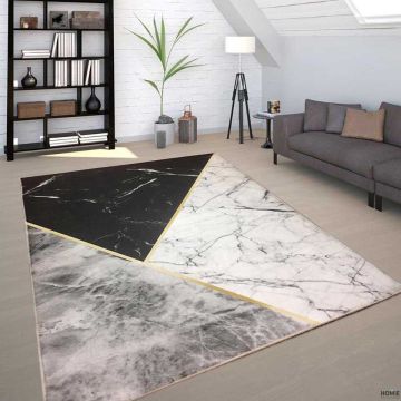 שטיח גיאומטרי אבסטרקטי מודרני יוקרתי אריחי שיש דגם מסאי 222 לסלון ושאר הבית.