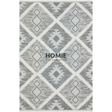 שטיח בוהו גיאומטרי מודרני נורדי סקנדינבי כפרי מעויינים אפור שמנת דגם בוסטון. 