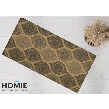 שטיח גומי טבעי למטבח רטרו דקורטיבי גיאומטרי מדליונים חום דגם מדריד 15. 