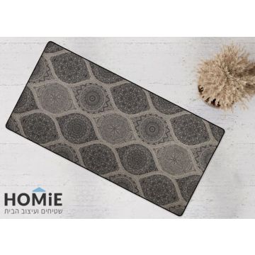 שטיח גומי טבעי למטבח רטרו דקורטיבי מדליונים אפור דגם מדריד 11. השטיח המעוטר והיוקרתי בסגנון הוינטג' קלאסי יתאים גם לסלון, לחדר שינה, לחדר ילדים, למסדרון, לאמבטיה, למשרד, לגן ילדים, לבית הספר ועוד.