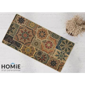 שטיח גומי טבעי וינטג' גיאומטרי אקלקטי דקורטיבי מנדלות צבעוני למטבח דגם מדריד 18. השטיח היוקרתי יתאים גם לסלון, לחדר שינה, לחדר ילדים, למסדרון, לאמבטיה, למשרד, לגן ילדים, לבית הספר ועוד. 