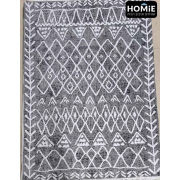 שטיח גיאומטרי אתני וינטג' צורות שבטיות אפור לבן דגם רוברטו 05. השטיח המיוחד, העשיר והיוקרתי מתאים לסלון ושאר חלל הבית ויתאים גם למשרדים ואולמות אירועים. 