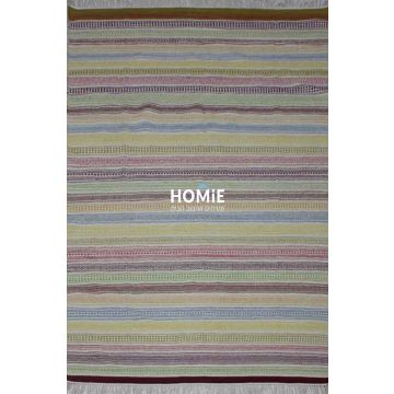 שטיח כותנה גיאומטרי פסים קילים שבטי (אתני) עבודת יד צבעוני דגם ג'איפור 666. השטיח המודרני הכפרי מתאים לסלון, לחדר שינה, לחדר ילדים, לפינת משחקים, למסדרון, לאמבטיה, למטבח, לפינת אוכל, לחדר עבודה, למשרד, לבית הספר וגן ילדים. 