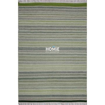 שטיח כותנה גיאומטרי פסים קילים שבטי (אתני) עבודת יד ירוק כחול דגם ג'איפור 665.