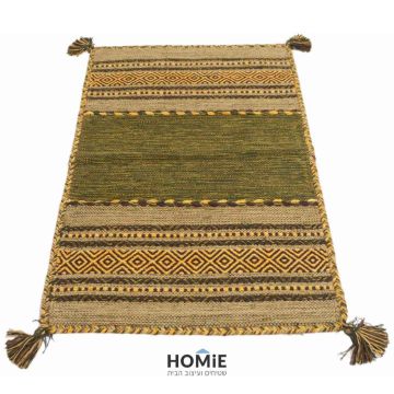 שטיח כותנה גיאומטרי קילים שבטי (אתני) עבודת יד ירוק חרדל דגם ג'איפור 661. השטיח המודרני הכפרי יתאים לסלון, לחדר שינה, לחדר ילדים, לפינת משחקים, למסדרון, לאמבטיה, למטבח, לפינת אוכל, לחדר עבודה, למשרד, לבית הספר וגן ילדים. 