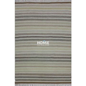 שטיח כותנה גיאומטרי פסים קילים שבטי (אתני) עבודת יד חום בז' דגם ג'איפור 659. השטיח המודרני כפרי מתאים לסלון, לחדר שינה, לחדר ילדים, לפינת משחקים, למסדרון, לאמבטיה, למטבח, לפינת אוכל, לחדר עבודה, למשרד, לבית הספר וגן ילדים. 