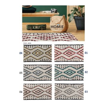 שטיח בוהו כותנה אתני גיאומטרי מודרני צבעוני עבודת יד זיגזג מעויינים דגם ברגה. השטיח האיכותי מגיע בקונסטלציה קטנה ויתאים לסלון, חדר שינה, חדר ילדים ותינוקות, אמבטיה, מסדרון, פינת אוכל, מטבח, חדר עבודה ומשרד.