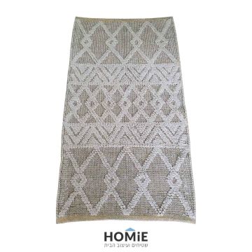 שטיח גיאומטרי מודרני בוהו כפרי נורדי סקנדינבי כותנה עבודת יד מעויינים שמנת (עם נגיעות צהוב ושחור) דגם גטבורג. השטיח היוקרתי משתלב בסלון, חדר שינה, חדר ילדים ותינוקות, מסדרון, אמבטיה, חדר אורחים, חדר משחקים, פינת ישיבה, פינת אוכל, מטבח, חדר עבודה ומשרד. 