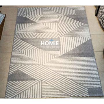 שטיח לסלון בוהו כפרי מודרני צורות גיאומטריות לולאות לבן אפור דגם שוודיה 03. 