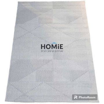 שטיח לסלון בוהו כפרי מודרני צורות גיאומטריות לולאות לבן דגם שוודיה 04. 