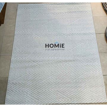 שטיח לסלון בוהו כפרי מודרני צורות גיאומטריות לולאות לבן דגם שוודיה 05.