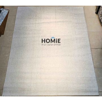 שטיח בוהו כפרי מודרני צורות גיאומטריות לולאות לבן דגם שוודיה 06 לסלון. 