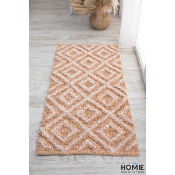 שטיח כותנה גיאומטרי מודרני מעויינים ורוד עתיק דגם סאקורה 04. השטיח היוקרתי הכפרי יתאים לסלון ושאר חלל הבית.