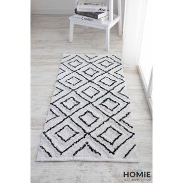 שטיח כותנה גיאומטרי מודרני מעויינים שמנת אבן דגם סאקורה 01. השטיח היוקרתי בסגנון הכפרי יתאים לסלון ושאר חלל הבית.