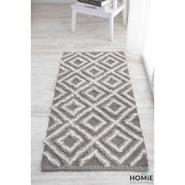 שטיח כותנה גיאומטרי מודרני מעויינים אפור דגם סאקורה 05 השטיח היוקרתי הכפרי יתאים לסלון ושאר חלל הבית.