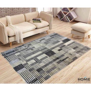 שטיח גיאומטרי מודרני מרובעים אפור שחור זהב דגם אמילי 06. השטיח היוקרתי מתאים לסלון, חדר שינה, חדר ילדים, מסדרון, חדר משחקים, חדר אורחים, פינת ישיבה, פינת אוכל, מטבח, חדר עבודה ומשרד. 