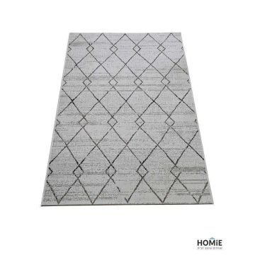 שטיח חבל גיאומטרי מעויינים איכותי לסלון, לחדר שינה, לחדר ילדים, למטבח ושאר חלל הבית דגם וויסטלר 77/286 בצבע שמנת, אפור ושחור. 