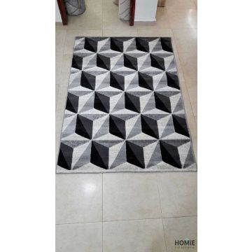 שטיח גיאומטרי קוביות תלת מימד איכותי לסלון, למטבח, לחדר שינה, לחדר ילדים ושאר הבית דגם פיתגורס 50B בצבע אפור ושחור. 