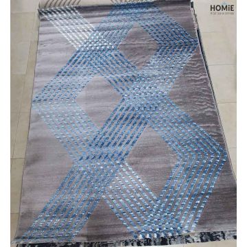 שטיח גיאומטרי מודרני איכותי פסים תלת מימד אפור תכלת דגם אוליבר 650 לסלון, לחדר שינה, לחדר ילדים, למסדרון, למטבח, לפינת אוכל, לחדר עבודה ולמשרד. 