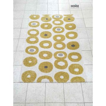 שטיח גיאומוטרי עיגולים חרדל לסלון, לחדר שינה, לחדר ילדים ושאר חלל הבית דגם סבסטיאן 61/260. 