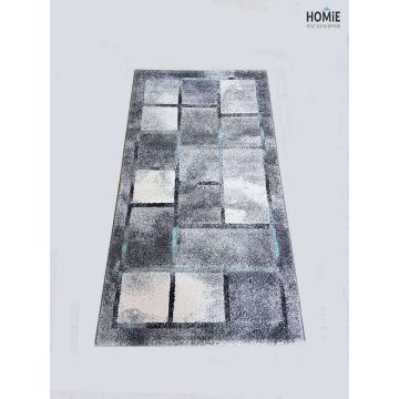 שטיח גיאומטרי יוקרתי לסלון, לחדר שינה, לחדר ילדים, למטבח ושאר חלל הבית דגם איביזה 65/953 בצבע אפור, טורקיז ושחור. 